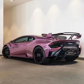 Супер Глянцевая порошково-розовая виниловая пленка с металлическим покрытием, рулон для обертывания всего автомобиля с выпуском воздуха