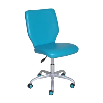 Офисное кресло со средней спинкой на колесиках соответствующего цвета, офисные стулья из искусственной кожи бирюзового цвета, компьютерное кресло