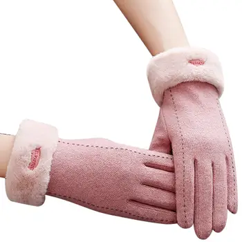 Шерстяные перчатки Зимние Перчатки с сенсорным экраном Для женщин, теплые трикотажные перчатки на флисовой подкладке, Эластичные манжеты, перчатки для текстовых сообщений, теплые перчатки