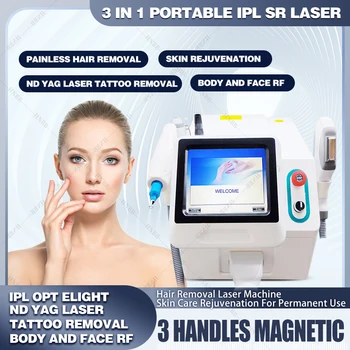 Портативный 3 в 1 лазерной эпиляции Opt IPL Nd Yag Laser RF для удаления волос, подтяжки кожи, машины для красоты татуировки 1064 нм