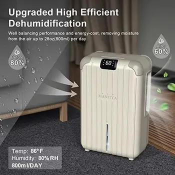 Небольшой Осушитель воздуха для Спальни площадью 580 кв. футов Портативные Осушители воздуха для дома емкостью 60 унций Smart Mini Dehumidifier для Ванны