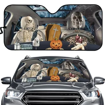 Счастливый Хэллоуин, автомобильный солнцезащитный козырек с изображением черепа зомби, тыквы, паука, Интересная защита от грязи, складная крышка для окна, Стандартный солнцезащитный козырек