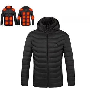 Интеллектуальная куртка с подогревом, лыжный костюм для занятий спортом на открытом воздухе, ветрозащитная куртка с капюшоном, куртка для зарядки через USB с подогревом 17 зон