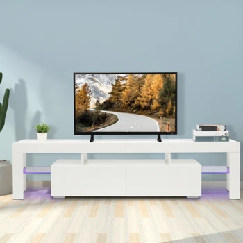 Тумба для телевизора 180x35x45 см со светодиодной подсветкой (фиолетовый свет) Элегантное домашнее украшение белого цвета [US-Depot]