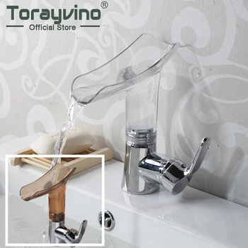Torayvino Смесители для раковины с Водопадом Для ванной Комнаты, Акриловый смеситель для раковины, Смеситель для холодной и горячей воды, Кран для монтажа на бортике