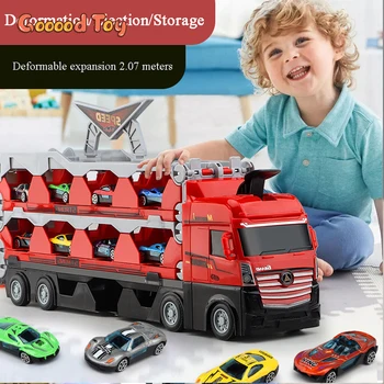 8 шт. /компл., большой автомобильный транспортер, Складывающаяся Модель спортивного автомобиля из сплава, инерционный грузовик, игрушки для мальчиков, детские развивающие