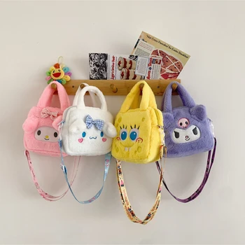 Sanrio Kawaii плюшевая сумка, Милая плюшевая сумка из аниме Cinnamoroll Kuromi, мультяшная сумка-мессенджер, Мелодичная сумочка для детских подарков