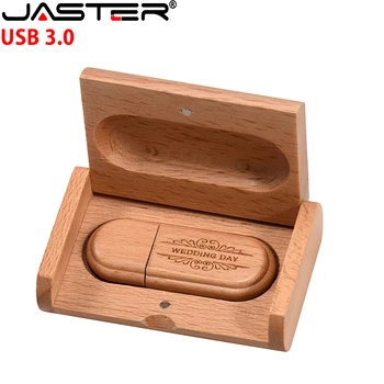 JASTER USB 3,0 флэш-накопитель с бесплатным пользовательским логотипом Деревянная коробка Ручка-накопитель Деревянная карта памяти Свадебные подарки Флешка 128 ГБ 64 ГБ 32 ГБ U-диск