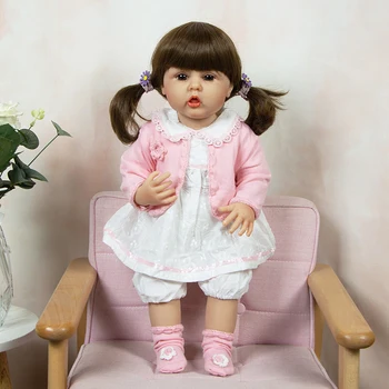 22 Дюйма 55 см, силиконовое тело, игрушки-непоседа, розовое пальто Reborn, детские куклы, новорожденный ребенок, кукла, подарок на день рождения, игрушка