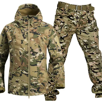 5XL Новая мягкая оболочка, осенне-зимняя плюшевая утолщенная Тактическая тренировочная Водонепроницаемая куртка и брюки для рыбалки