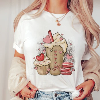 Love Heart Sweet Valentine Женская одежда Леди С графическим принтом, Милые кофейные модные топы, Женская футболка, Женская футболка, Прямая поставка