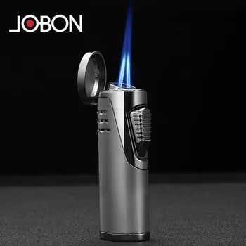 JOBON 2023 Высококачественная металлическая зажигалка для сигар Многофункциональная с прозрачным газовым окошком Двойная прямая зажигалка