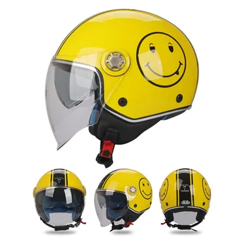 Мотоциклетный шлем Casco Yellow Smile Face в стиле ретро Four Seasons с двойными линзами, полушлем с улыбающимся лицом