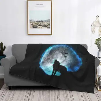 Фланелевое Одеяло с Рисунком Воющей Луны с Рисунком Волка Galaxy Mystery Креативное Одеяло Диван Постельное Белье