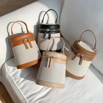 Модные женские сумки-ведра в цилиндрическом стиле, холщовая сумка через плечо, повседневная женская сумка, высококачественные сумки для покупок Ins