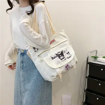 Ручные сумки Kuromi Большой емкости INS Сумка через плечо Милый мультфильм Sanrio Холщовая сумка через плечо Сумки через плечо для женщин Подарки для девочек