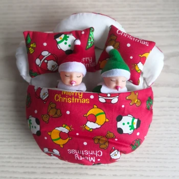 Рождественское украшение Кровать с принтом Мини Спальный мешок для Мини Куклы С подушками Для Маленького Эльфа (без куклы)