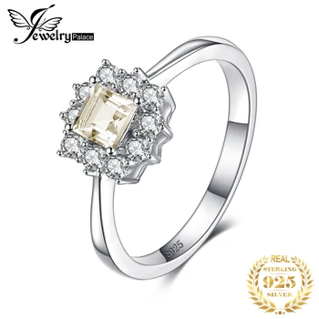 JewelryPalace Классический Квадратный натуральный лимонный кварц кольцо из стерлингового серебра 925 пробы для женщин Модные обручальные кольца Halo