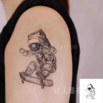 Космический астронавт Скейт Временные татуировки для мужчин и женщин в стиле хип-хоп, панк, стойкая поддельная татуировка, Водонепроницаемая наклейка с татуировкой на руку