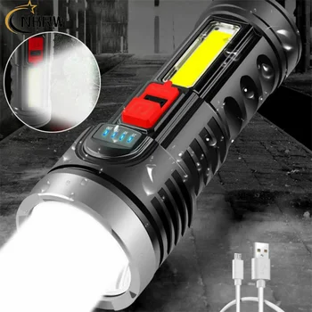Портативный светодиодный USB Перезаряжаемый фонарик, 4 режима, тактический фонарь, супер яркий для кемпинга на открытом воздухе, пеших Прогулок, светодиодная лампа высокой мощности
