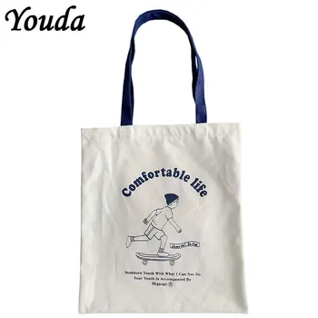 Youda Женская Холщовая сумка через плечо с литературным буквенным принтом, сумки для книг, сумки для покупок, сумки из хлопчатобумажной ткани, Большая сумка-тоут для девочек