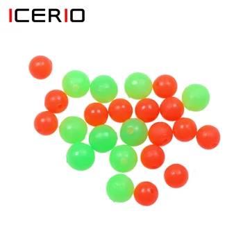 ICERIO 100 шт./лот Премиум Красного и зеленого цвета, Круглые Мягкие тонущие светящиеся бусины, рыболовные светящиеся Флуоресцентные резиновые бобы