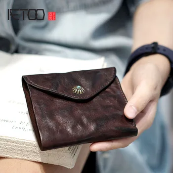 Оригинальный мужской женский кошелек AETOO из старой кожи ручной работы, кожаный короткий ретро-кошелек, простой японский кошелек