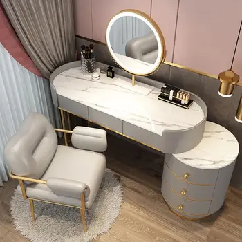 Современный Туалетный столик из искусственного мрамора с Зеркалом, Прикроватный шкафчик для хранения в спальне для девочек, все в одном Минималистичном Декоре для макияжа