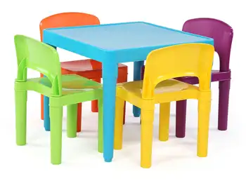 Детский легкий пластиковый стол и набор из 4 стульев, квадратный, синий/оранжевый/зеленый/желтый/фиолетовый