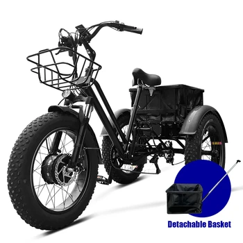 20-Дюймовый Электрический Трайк Triciclo Мощностью 750 Вт С двигателем Fat Tire 3 Колеса E Bike Трехколесный Велосипед Для Взрослых Грузовой Электрический Велосипед С Корзиной