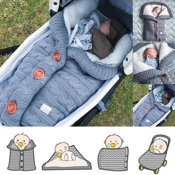 Зимние Теплые Спальные мешки для новорожденных, детские трикотажные пеленки на пуговицах, Пеленальная коляска, одеяло для малышей, Спальные мешки