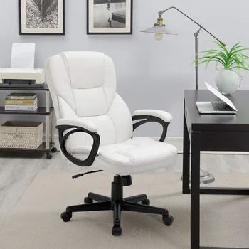 Офисное кресло для руководителей из искусственной кожи Lacoo с высокой спинкой и поясничной поддержкой, белое офисное кресло с откидной спинкой, офисная мебель