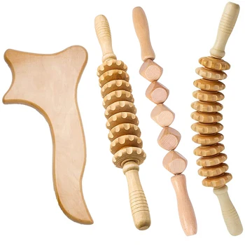4 шт., инструмент для массажа с древесной терапией, Лимфодренажный Массажер, Антицеллюлитный ролик для массажа фасции всего тела, облегчающий мышечную боль