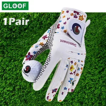 Перчатки для гольфа, женская пара, классная кожа, для обеих рук, Летние, с цветочным рисунком, дышащие, нескользящие перчатки, 1 пара