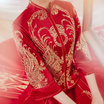 Восточная Невеста Жених Вышитый бисером Свадебный костюм Чонсам Китайская Свадебная одежда Винтажное Ципао