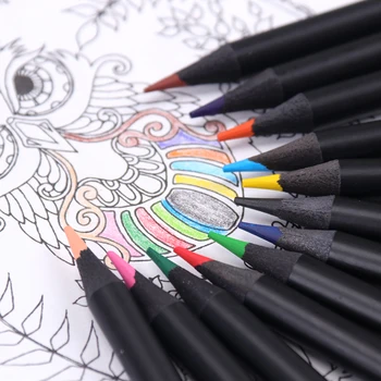 12 цветов, черные деревянные цветные карандаши для детей, Школьные принадлежности, Художественные принадлежности, Профессиональные карандаши для рисования, Подарки для студентов Новые