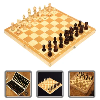 Набор для игры в деревянные шахматы Детский Международный комплект Взрывозащищенная игрушка Развивающая Складная Шахматная доска для путешествий