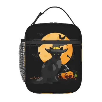 Изготовленный на заказ Черный Кот, сумка для Ланча с Тыквой на Хэллоуин, женский кулер, термоизолированный ланч-бокс для детей, школьников