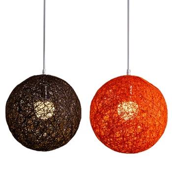 2 Кофейных/оранжевых шарика из бамбука, ротанга и конопли, люстра с индивидуальным творчеством, Сферический абажур из ротанга