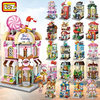 LOZ Мини-город с видом на улицу, кирпичи, 3D Архитектура, строительные блоки, Магазин Конфет, Магазин Орехов, игрушки для детей, подарки на День рождения