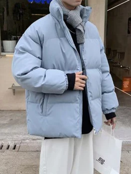 Зимние теплые Однотонные парки для мужчин, Пальто с капюшоном 2023, Корейская мужская Повседневная куртка на молнии с длинным рукавом, Верхняя одежда 5XL