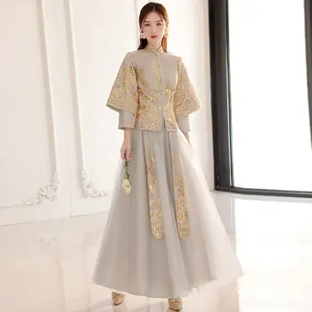 2023 Новое платье подружки невесты Китайское платье подружки невесты Осенне-зимнее китайское платье Традиционная китайская одежда для женщин Hanfu