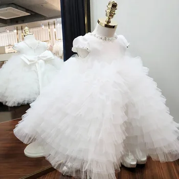 Белое кружевное платье-пачка Принцессы Для маленьких девочек, Детское Многослойное платье из тюля, Бальное Платье, Детские платья для Дня рождения, Рождественские платья