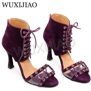 Туфли для латиноамериканских танцев WUXIJIAO, женские черные английские ботинки на высоком каблуке, удобные туфли для сальсы, вечерние туфли для сальсы с застежкой-молнией сзади