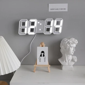 Трансграничный офис, креативный 3D будильник, многофункциональные светодиодные цифровые настенные часы с голосовым управлением, стерео