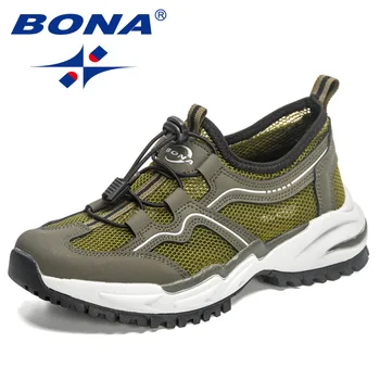 BONA, Новое поступление, мужские кроссовки в классическом стиле из коровьей дышащей сетчатой ткани, мужская спортивная обувь на шнуровке, уличные кроссовки для бега трусцой