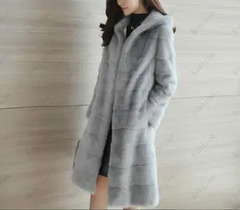 Осенне-зимнее женское пальто из искусственного меха С капюшоном, Утолщенное теплое длинное пальто из искусственного меха, Женское пальто, одежда