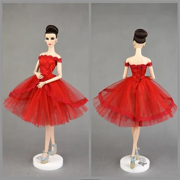 Красное кружевное платье для куклы Барби, Короткие балетные платья, платье-пачка, праздничное платье Принцессы, Vestidoes 1/6 BJD, Аксессуары для кукол