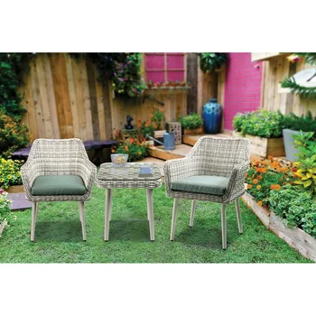Уличная садовая мебель Tashay Patio Bistro Set (3 шт.) из зеленой ткани и бежевого плетения, 1 стол + 2 стула [на складе в США]