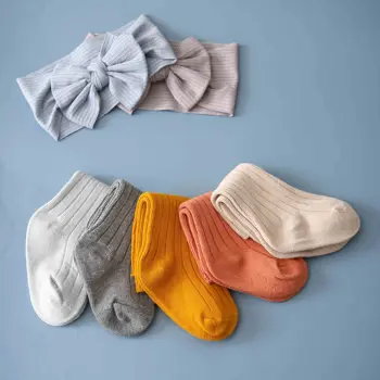 Комплект носков с повязкой на голову для новорожденных, однотонные хлопчатобумажные носки с бантами, повязки на голову для новорожденных, Повязки для волос для девочек, Тюрбан, аксессуары для детских волос, подарки